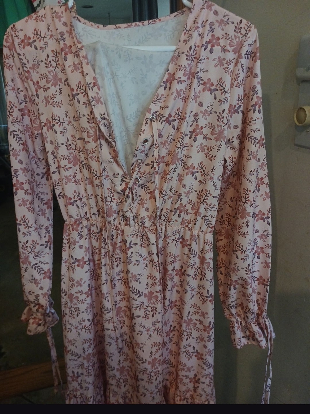 SHEIN LUNE Pink Floral Ruffle Trim A-Line Maxi Dress Size S